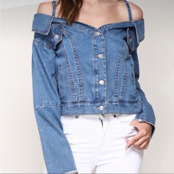 Mustard Seed Cold Shoulder Cropped Jean Jacket Blue Size Small - Picture 2 of 8